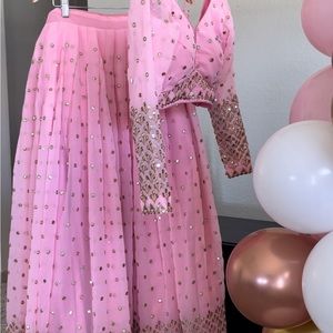 Pink georgette lehenga choli with faux mirror work